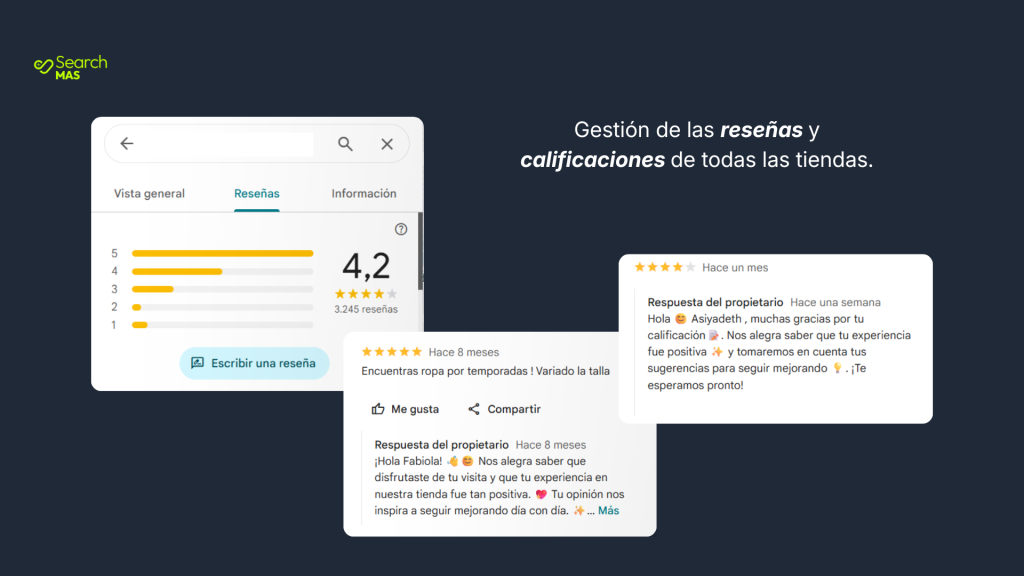 Gestión de reseñas de Google Business Profile con Searchmas